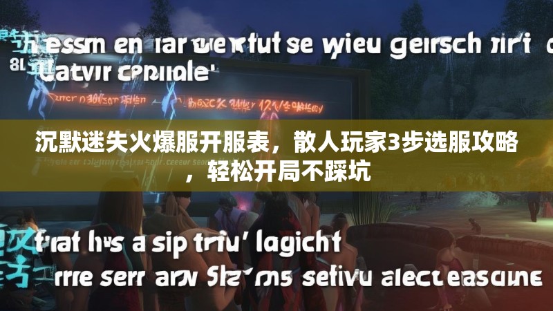 沉默迷失火爆服开服表，散人玩家3步选服攻略，轻松开局不踩坑